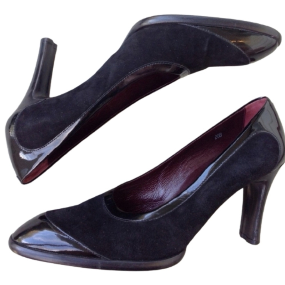 Tod's black suede pumps with patent leather accents